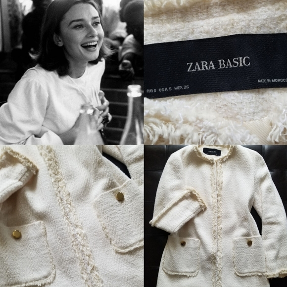 Zara Jackets & Coats Zara Audrey Hepburn Style Cream Tweed Jacket